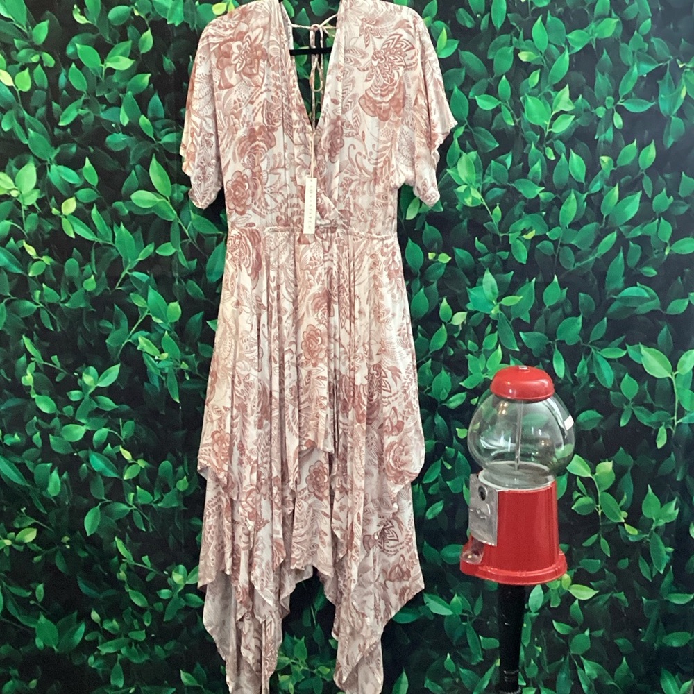 lovestitch Dusty Rose Paisley Asymmetrical Handkerchief Hem Dress